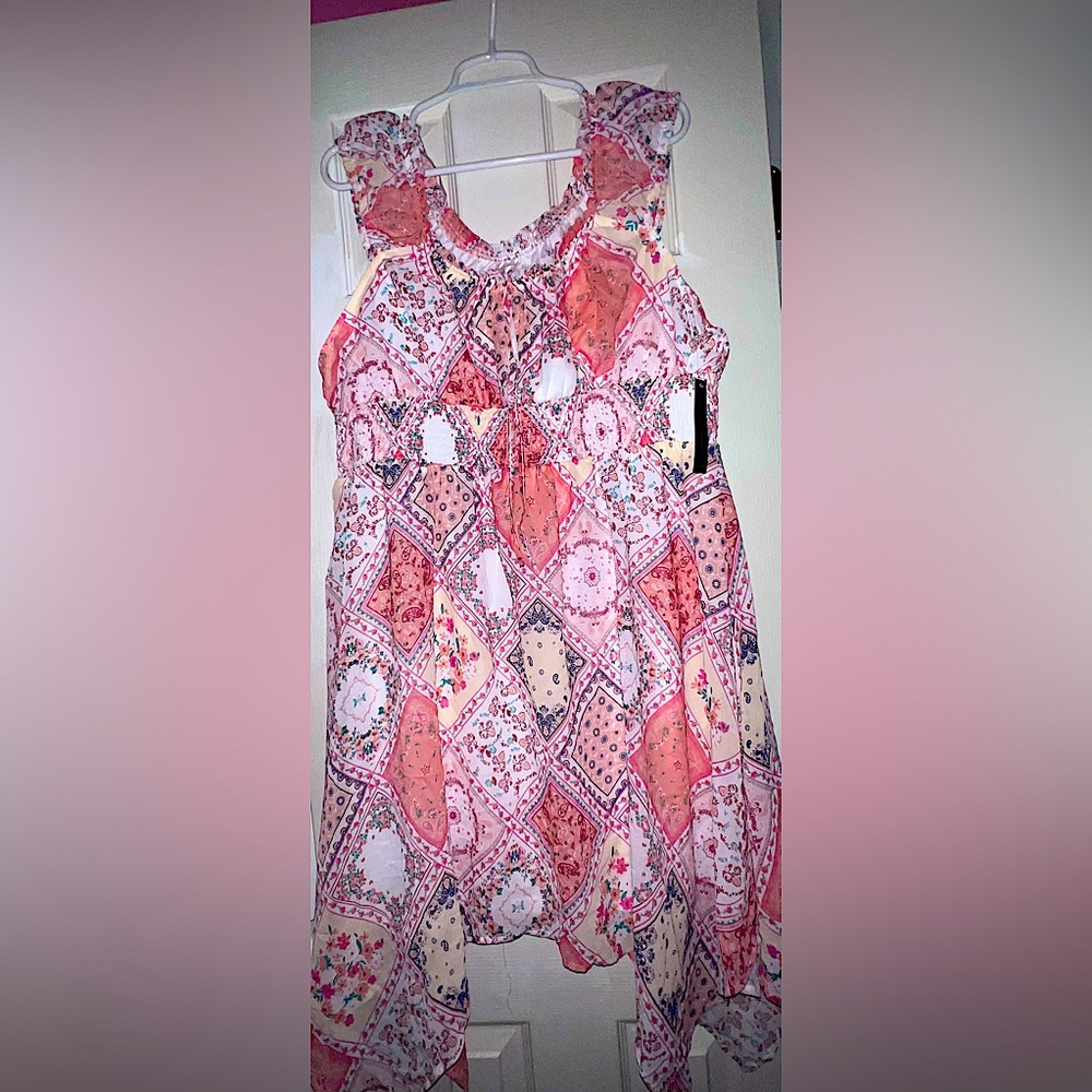 NWT Asymmetrical Coral/Floral Top